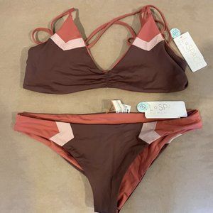 L Space Haley Blocked Top and Bottom Bikini Set - Large Top / Medium Bottom -NWT